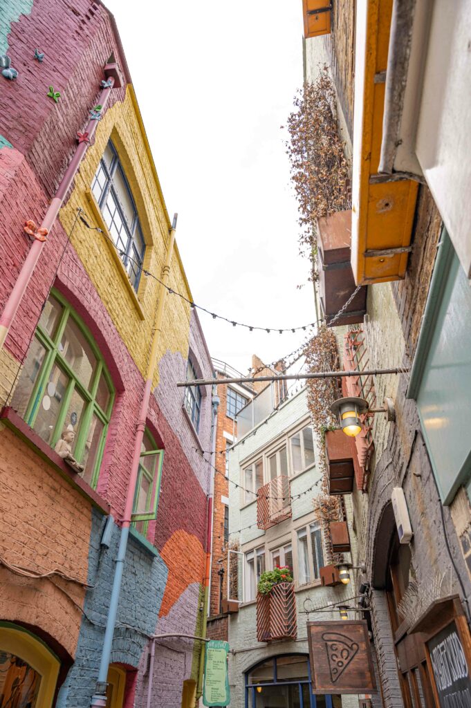 Maisons colorées dans une ruelle de Londres sur l'Avenue Verte London Paris