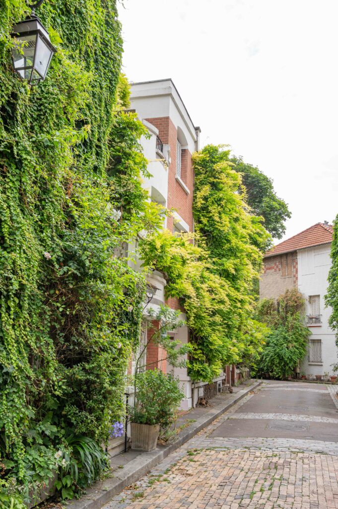 Ruelle de paris avec beaucoup de plantes 