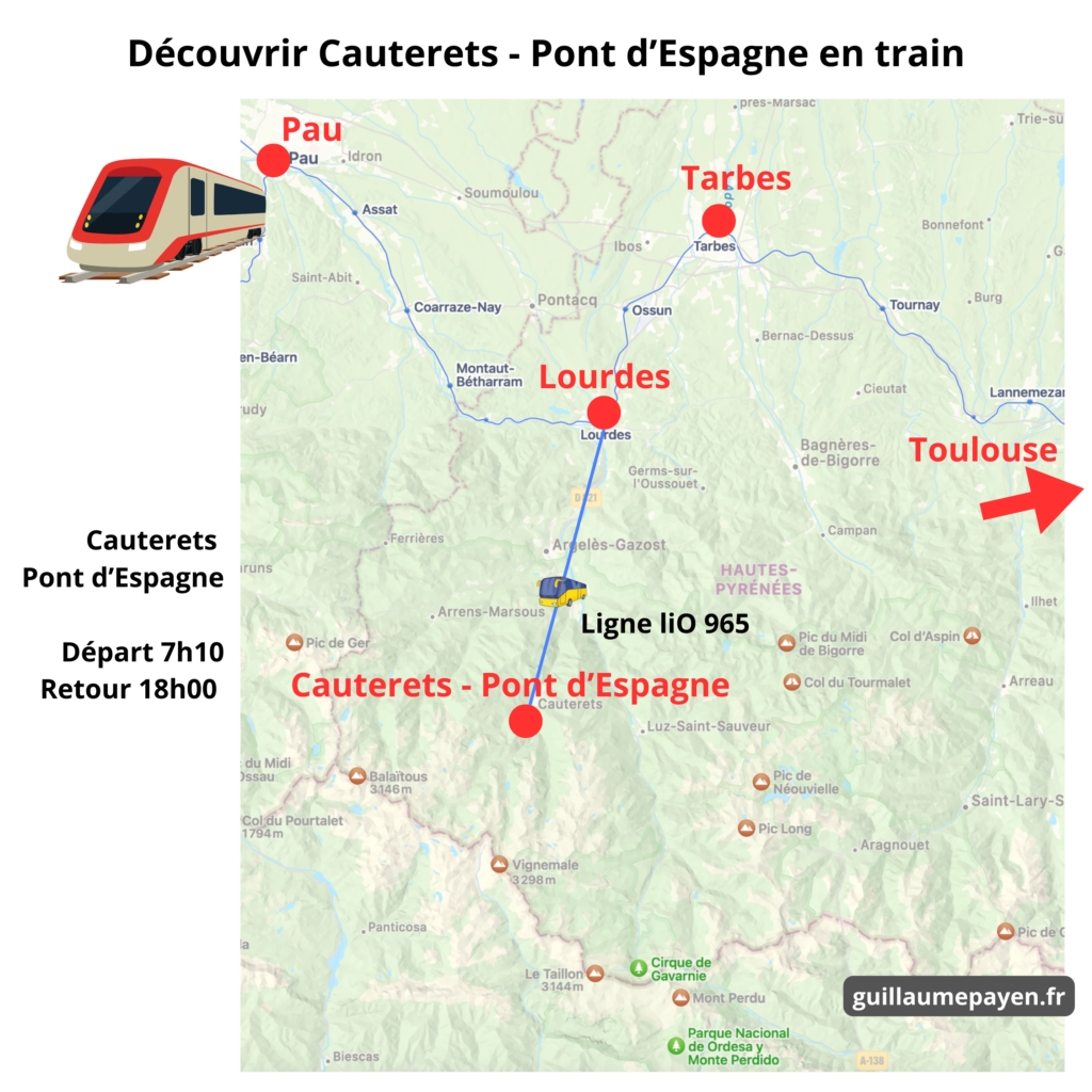 Carte voyage en train jusqu'à Cauterets Pont d'Espagne depuis Toulouse - Guillaume Payen