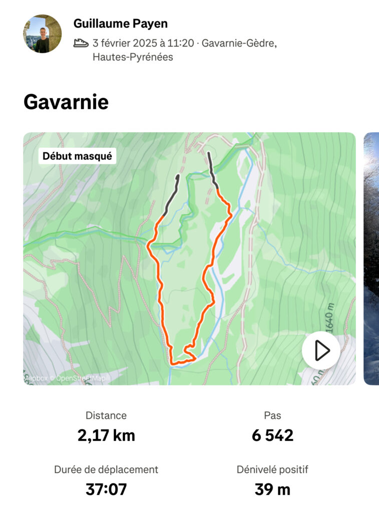 Carte tracé GPS randonnée en raquettes à Gavarnie