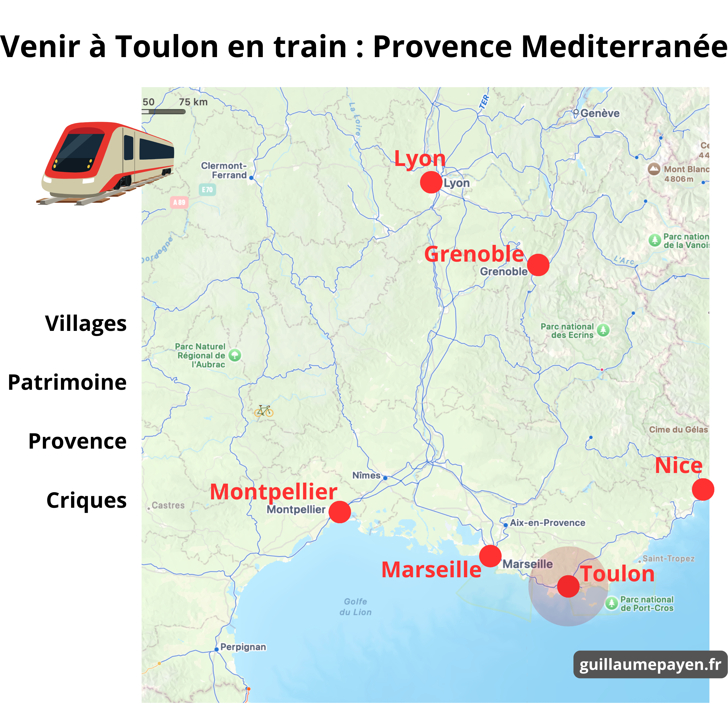 Carte pour venir en train à Toulon Carte pour venir en train à Toulon