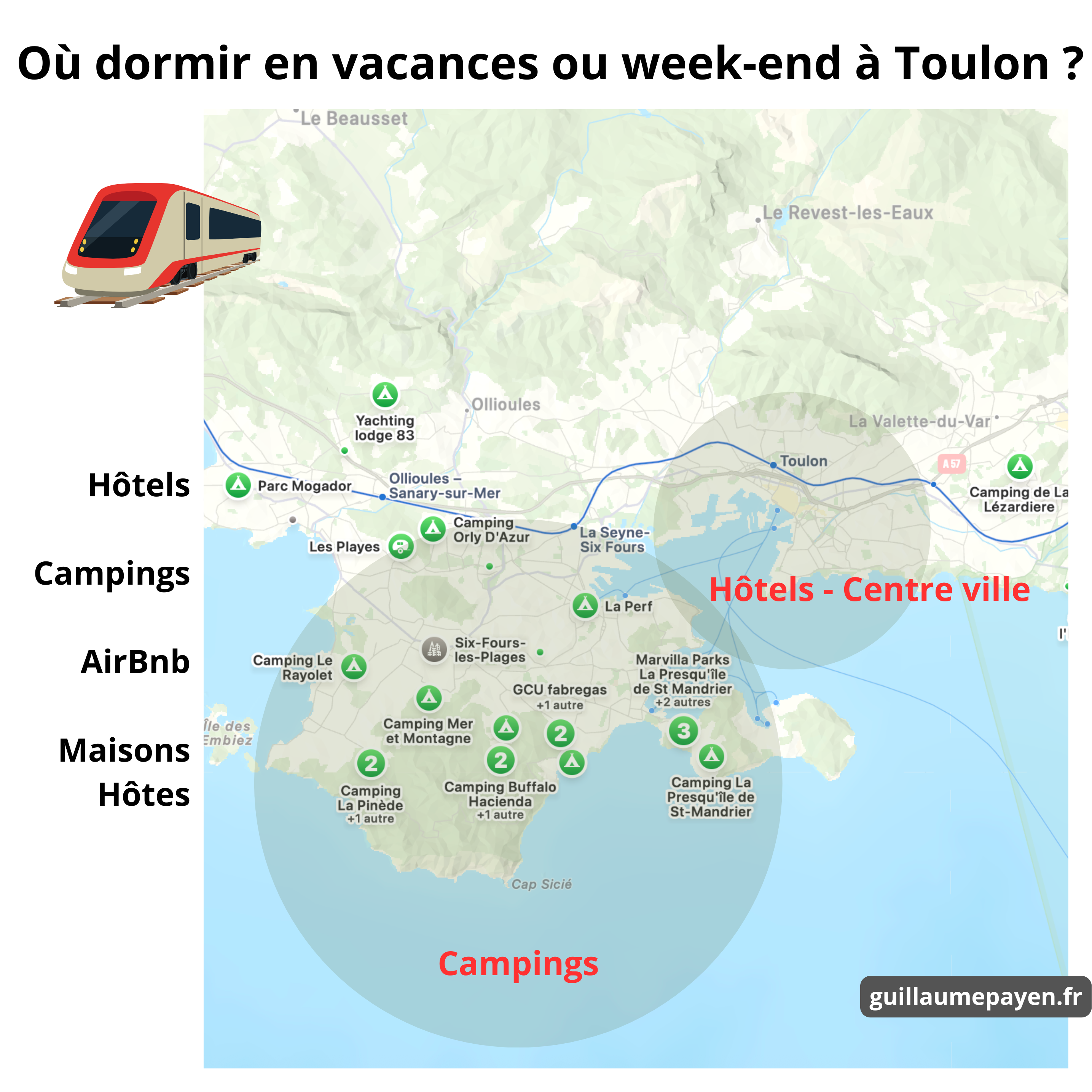 Carte où dormir à Toulon Carte où dormir à Toulon