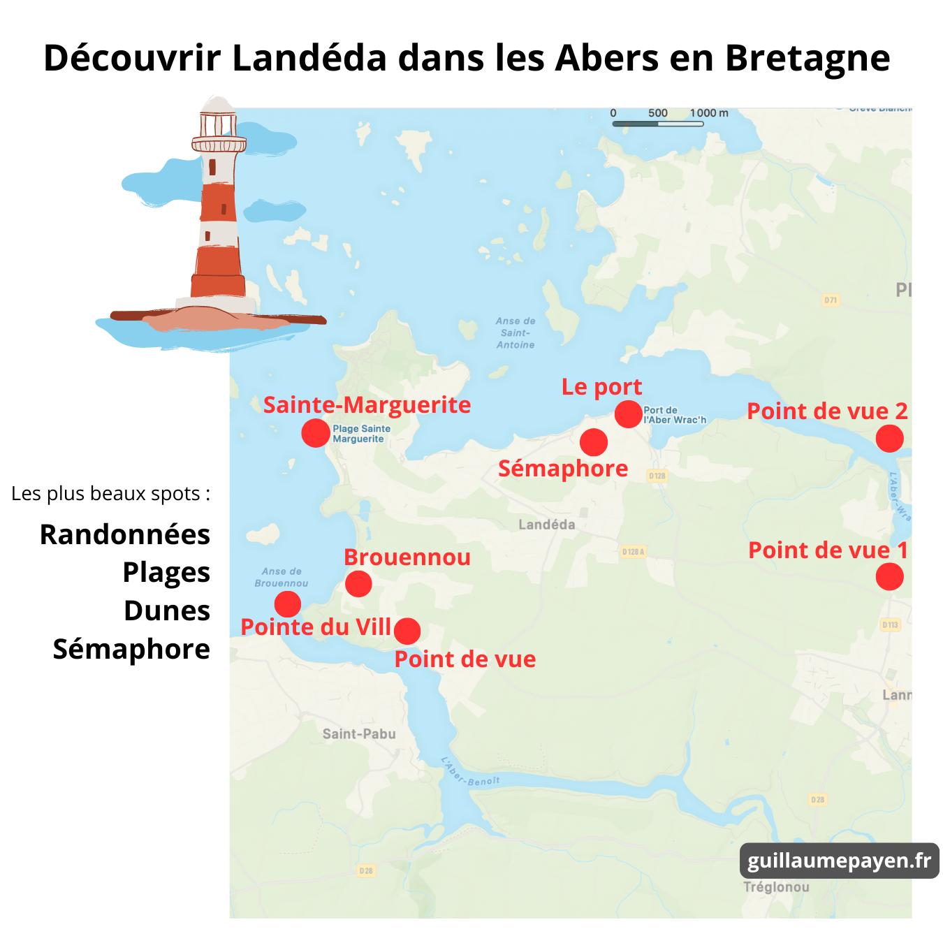 Carte qui présente les Abers et plus précisément la partie Landéda