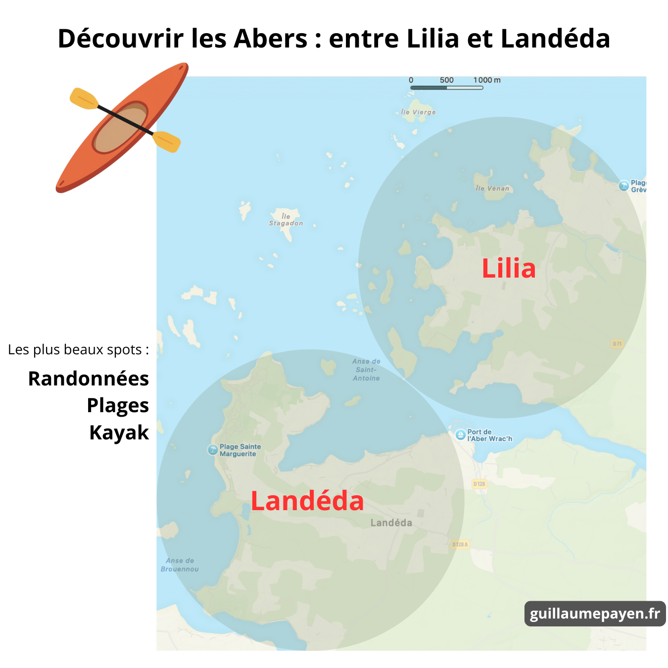 Carte qui présente le Pays des Abers entre Lilia et Landéda