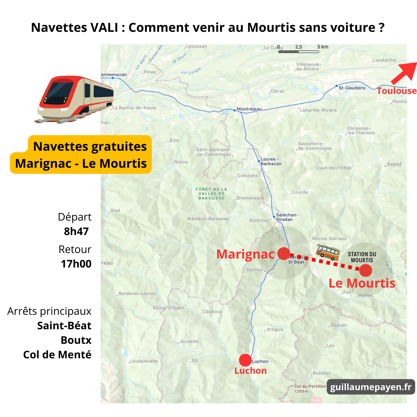 Carte navette VALI pour aller de Marignac au Mourtis - Pyrénées Bus Guillaume Payen