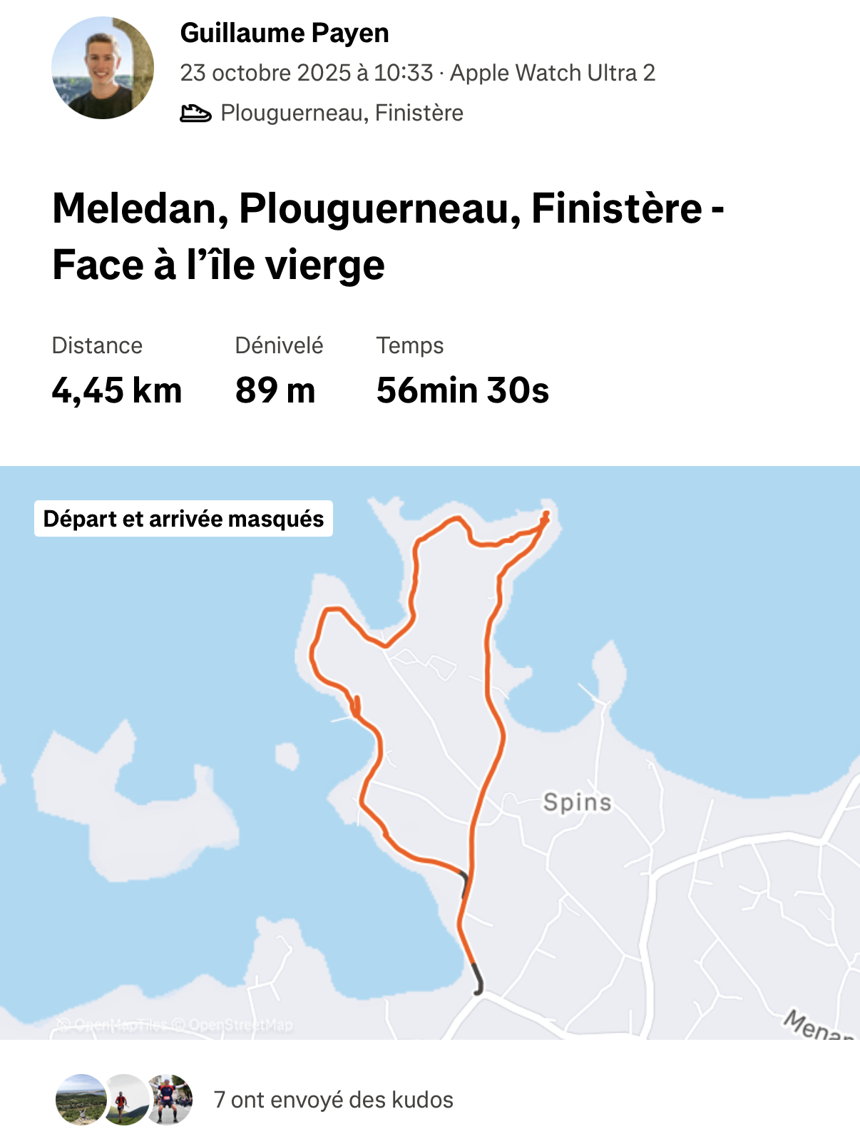 Carte et tracé GPS de ma randonnée dans les Abers du côté Lilia 