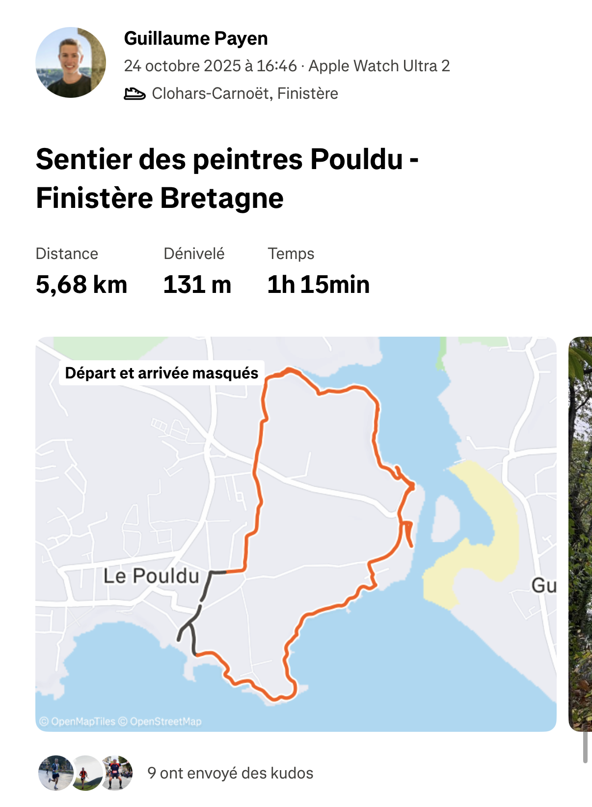 Trace Strava Le chemin des peintres dans les Rias Finistère